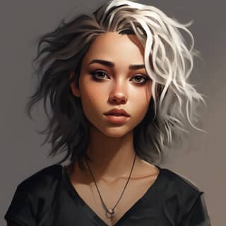 two tone hair black on top white on bottom tan skin digital art