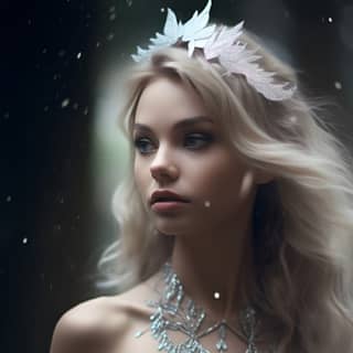 Ethereal Fairy(intricate details depth of field an ethereal fairy woman surrounded by misty forest with icy blonde curled