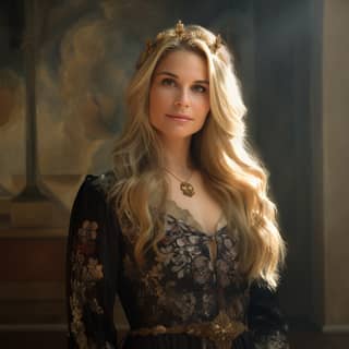 Variation 27 Nov at 2:19 pm copy image woman inside a castle dressed in louis the XIV theme light blond hair full body