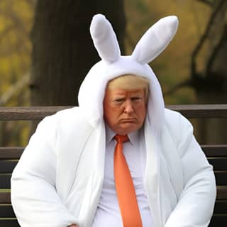 trump as a fat sumo wrestler wearing a bunny costume