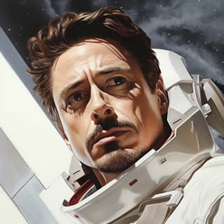 Tony Stark e Robert Downey Jr. ambos parecem elegantes em trajes de astronauta.