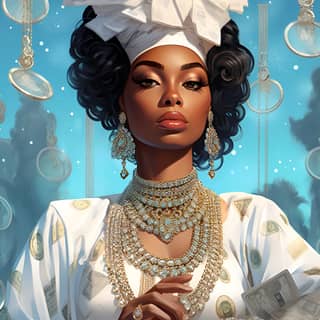 light dark skinned brazilian woman wearing lots of diamond jewelry artist osi irma hyderabadi creates a lg iolt by using a