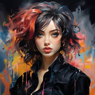 noir Japanese woman with a unique aesthetic active posing characterized by bold expressive vivid makeup looks inspired by