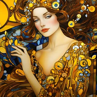 Create an ethereal stained glass masterpiece inspired by Gustav Klimt's opulent artistry Utilize transparent elements to