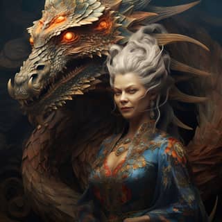 dragon in form of smiling beautiful old woman golden ratio