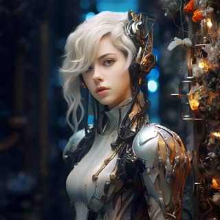 a female robot wearing a fake mask and blue eyes in the style of realistic portrait painter tilt-shift lenses artgerm