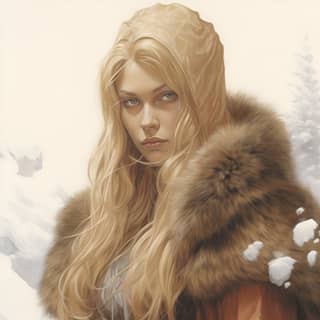 with long blonde hair from The Companions Guild Skyrim She's wearing a brown medieval dress and a fur cloak The Elder