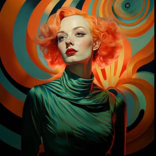**paint oil colors eye-catching carnivalesque maked up tattoed skin woman vivid tourquise coral rubber clothing on