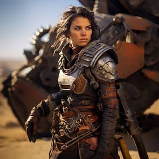 half-orc female fighter cannoneer dieselpunk D&D NPC in the style of sepiatone tinplate photography