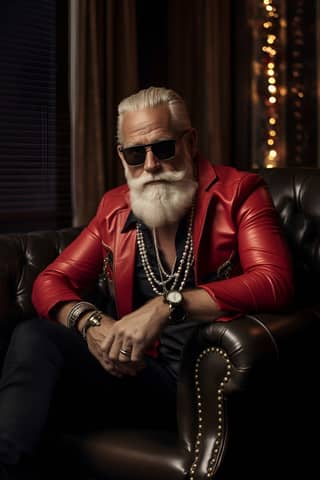 Santa Claus in modern clothes photographed by a fashion photographer for a men's magazine title picture for THE RAKE magazine