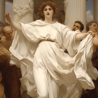 assassination of Caesar handsome tall elegant dressed in white Roman robes strong wind dancing high-definition [id:1932032]