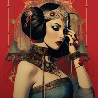 tarot card pin up girl in the style of Fritz Willis beautiful attractive 2