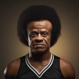 TV Fitness Guru Richard Simmons in black skin, a black man with an afro in a basketball uniform