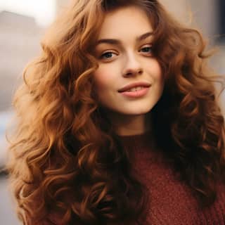 Deux photos d'une femme aux cheveux longs et bouclés, l'une en vue de face et l'autre en vue de côté.