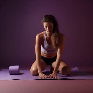 rolling up a yoga mat well lit photo realistic, is sitting on a yoga mat