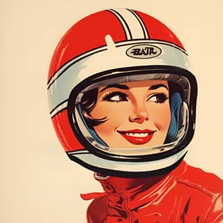 vintage matchbox with 1960 illustration of a girl wearing a round racing helmet cartoon