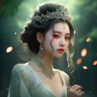 Ancient Chinese fairy face Oriental soft compassionate lotus light gradual change light green ethereal dream hair