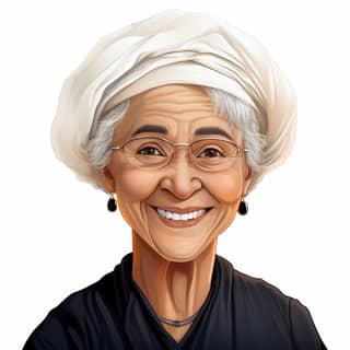 an old woman with glasses and a white hat