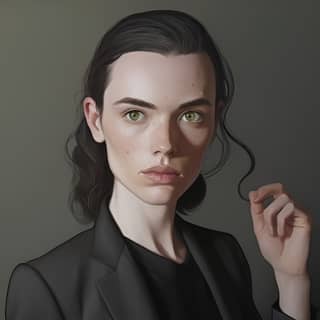 https://s mj run/iJLsfjy-m9Q hyper-realistic portraits, in a black suit with green eyes