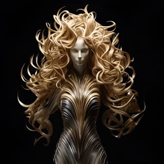 Il vestito leone di Iris van Herpen presenta calligrafia, arabesco e filigrana metallica con dettagli d'oro intricati e vetro dorato e diamante.