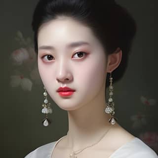 Renderización realista de una o varias figuras de belleza oriental en un vasto escenario nevado.