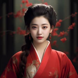 A Chinese style beauty Lin Daiyu a character from Dream of the Red Chamber wearing a red coat