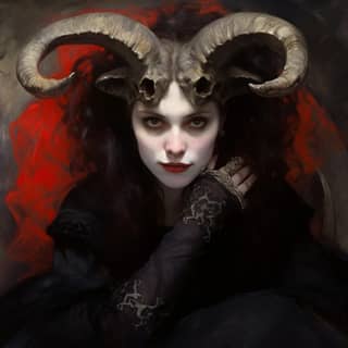 goth woman with horns by Edwin Austin Abbey, with horns on her head