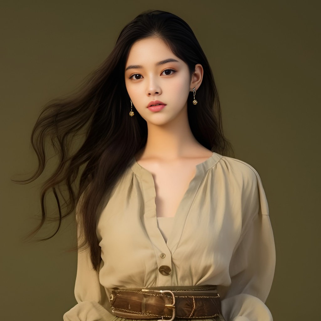 https://s mj khaki background wall Korean girls high-end clothing exquisite front full-body photos