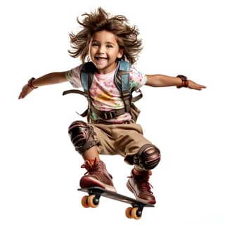 a sport child on roller skates in the air white background 2