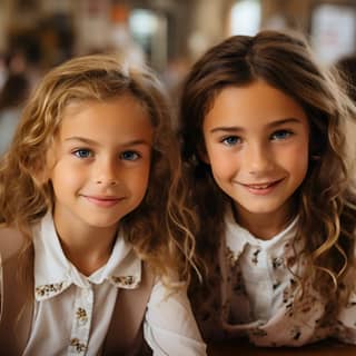 two diligent girls looking at camera at workplace with schoolchildren on background Canon EF 16-35mm f/2 8L III USM lens at