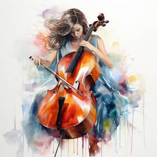 watercolor Cello, playing the cello