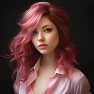 Une jeune femme avec une perruque rose et une cravate noire dégage une impression réaliste dans le style d'artgerm.