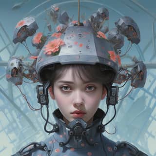 苦瓜204, a girl with a robot helmet on her head