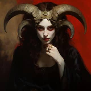 goth woman with horns by Edwin Austin Abbey, with horns on her head