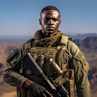 high-quality african military modern military uniform modern high-quality weapons not a freak handsome male face courageous