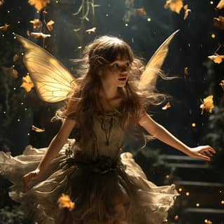 https://s mj run/KhoqBQNHRRE butterfly fairy jump 2, girl in a fairy costume flying through the air