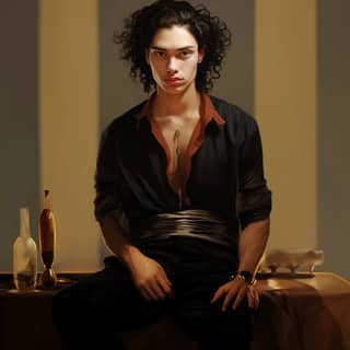 https://s mj run/LveZGkqLqvA https://s mj run/-yVctM1M5nE, with curly hair sitting on a table