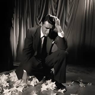 magazine ad photograph 1950s striking light ambient nostalgic emotional beautiful man in 30s crying tears down face