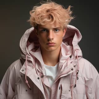 A male model shows off in a long cotton windbreaker