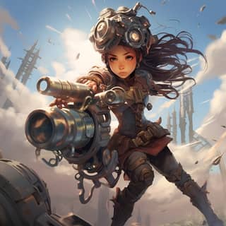 BionicChild Steampunk Shooter Gaming, a girl with a gun in her hand