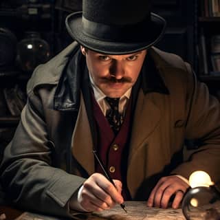 detective William John Burns doing detective observation in clothes from 19th century attention grabbing thumbnail realistic