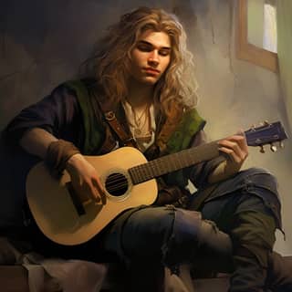 dungeons and dragons fantasy orc boy teenager younger bard performer long hair