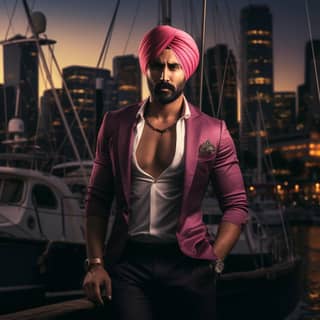 a muscular male in his early 30s embodying the essence of the Punjabi singer Diljeet Dosanjh He should be styled with a