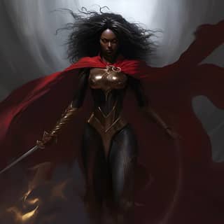 Striking down a demon with a sword https://s mj run/MiDwrDVzsMA black woman dark skin biblical imagery