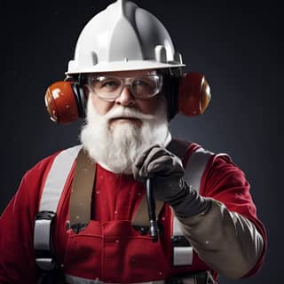 https://s mj run/1I3bybGpqa4 Santa Claus with an engineer's helmet a person with super realistic features and details image