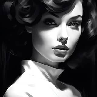 a black and white photo art in the style of artgerm pop art cartoonish illustration daz3d dark palette chiaroscuro georges