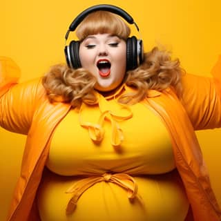 Alexia888 — Сегодня в 7:22 fat women in dance pose with big headphones in the style of celebrity photography contemporary