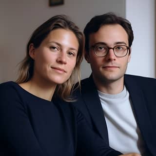 December 20 2023 Luxembourg a female French politician 31 sitting in a living room with her husband Use a Hasselblad camera