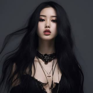 Extremely attractive with goth aesthetic, with long black hair