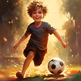 an energetic child playing soccer with dynamic backlighting trending on ArtStation in the style of Norman Rockwell Steve